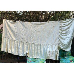 Vintage Satin Embroidered Bedspread Coverlet Ruffled Glam light Yellow Gold